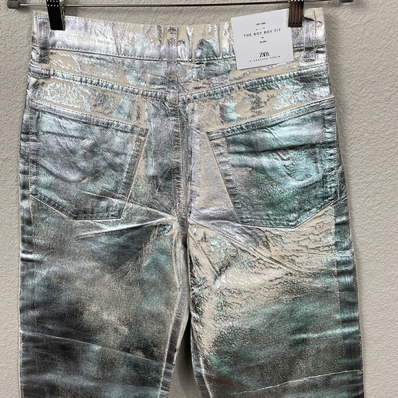 NWT Zara The Boy Boy Fit In Silver Jeans Metallic Blogger Favorite Sz 6 - Picture 15 of 16